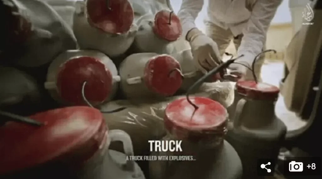 Close-up of apples being sliced with explosives.