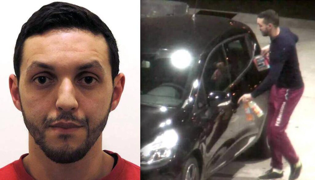 Mugshot of a man beside a photo of a small black car.