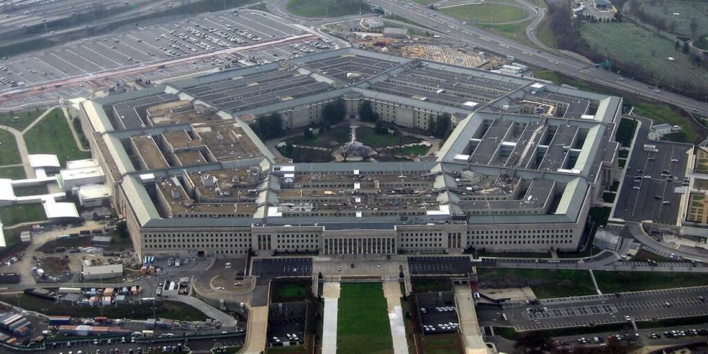 Aerial view of the Pentagon, the US Department of Defense headquarters.