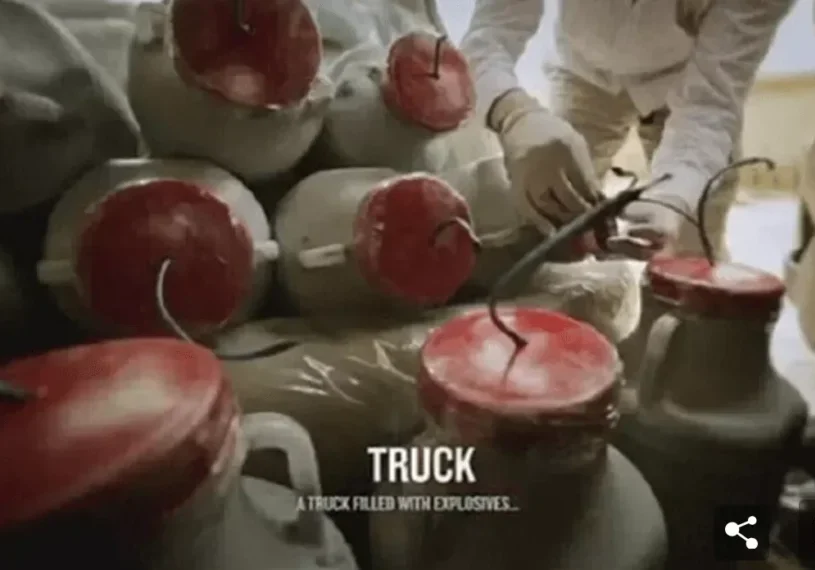 Close-up of apples being sliced with explosives.
